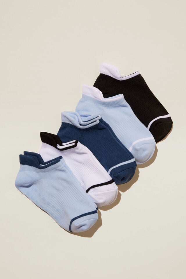 Kids 5Pk Ankle Active Socks, BLACK/FROSTY BLUE/PETTY BLUE