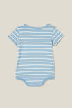The Short Sleeve Bubbysuit, DUSTY BLUE/VANILLA STRIPE - alternate image 3