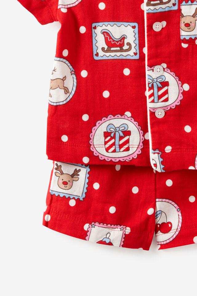 Baby Woven Family Xmas Pj Set, VARSITY RED/RUDOLPH SPOT