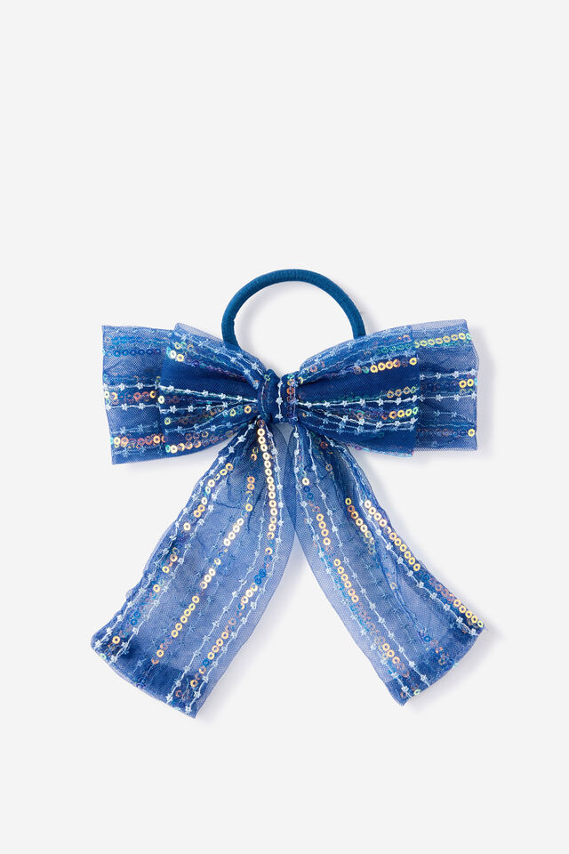 Kids Bow Hair Tie, DENIM NAVY TULLE/SEQUIN