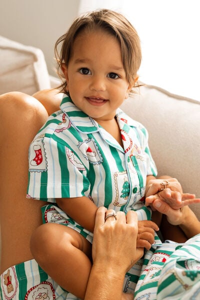 Baby Woven Family Xmas Pj Set, ENGLISH IVY/SANTA STAMP