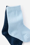 Kids 2Pk Longline Crew Socks, SQUID INK/ICE BLUE SEQUIN - example image 2