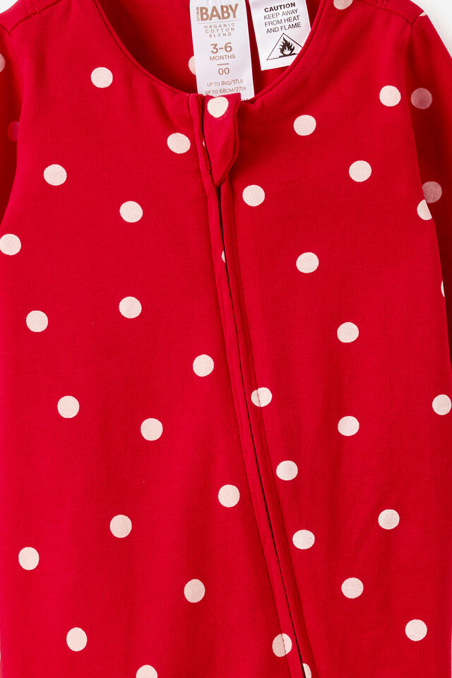 Growie Long Sleeve Zip Romper, VARSITY RED/POLKA DOT