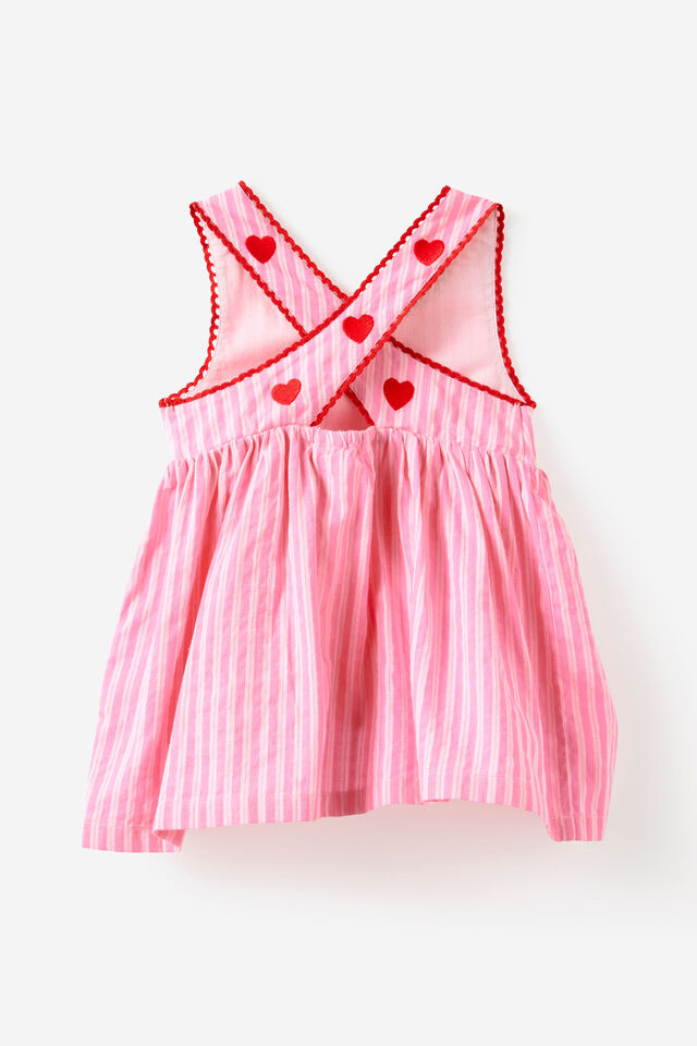 Baby Woven Cross-Back Dress, STRAWBERRY MILK STRIPE