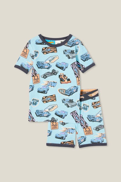 Tyler Short Sleeve Pyjama Set Licensed, LCN MAT FROSTY BLUE/HOT WHEELS FAST CARS
