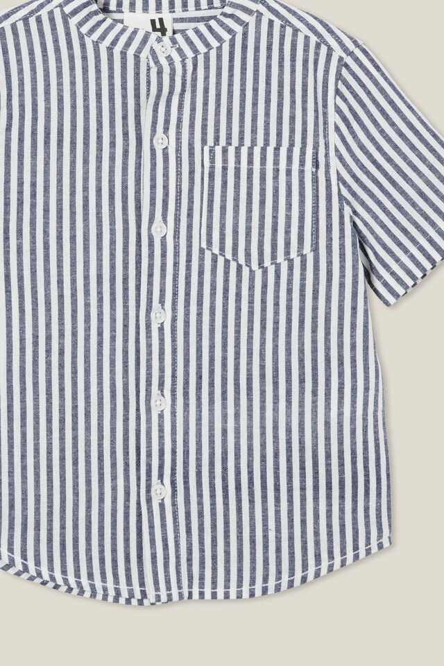 Grandpa Collar Short Sleeve Prep Shirt, IN THE NAVY/VANILLA STRIPE