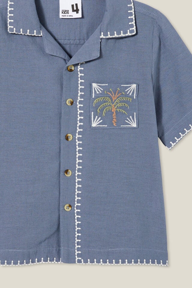 Cabana Short Sleeve Shirt, STEEL/PALM TREE