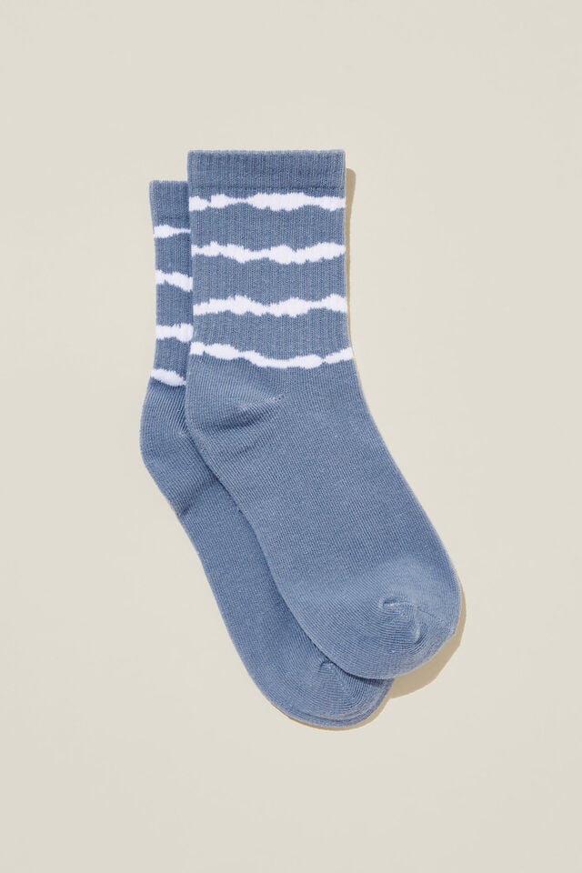 Single Pack Mid Calf Sock, DUSTY BLUE/LINEAR TIE DYE