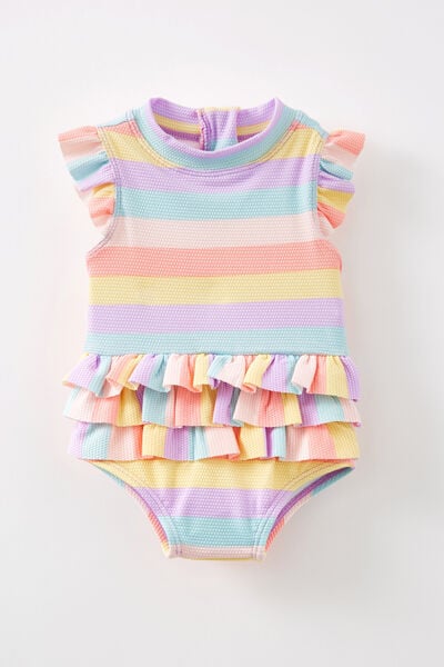 Maiô - Shay Ruffle Sleeveless Swimsuit, MULTI/RAINBOW STRIPE