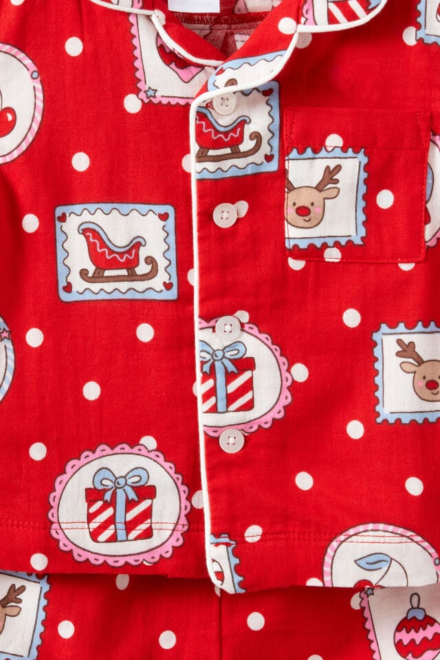 Baby Woven Family Xmas Pj Set, VARSITY RED/RUDOLPH SPOT