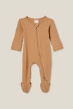 Organic Pointelle Zip All In One Romper, TAUPY BROWN - alternate image 1