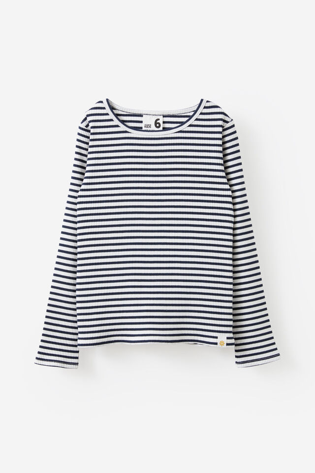 Fitted Ls Essential Top, SQUID INK/VANILLA STRIPE