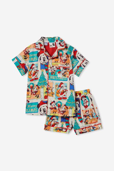 Riley Kids Unisex Short Sleeve Pyjama Set Licensed, LCN DIS DARK VANILLA/MICKEY & FRIENDS XMAS