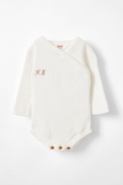 Organic Rib Knit Cross Over Bubby - Personalised, MILK