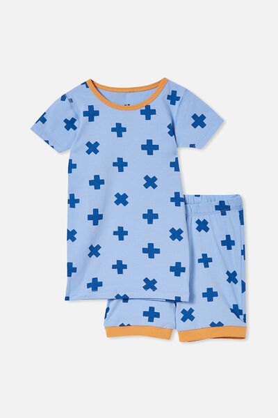 Ted Short Sleeve Pyjama Set, DUSK BLUE/NOUGHTS AND CROSSES