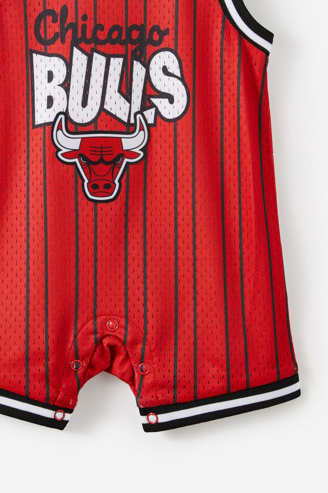 NBA Chicago Bulls Sleeveless Snap Playsuit, LCN NBA VARSITY RED/CHICAGO BULLS