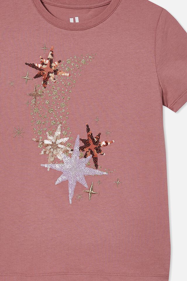 Stevie Short Sleeve Embellished Tee, DUSTY BERRY/MOON AND STARS