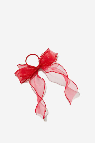 Bailee Bow Hair Tie, VARSITY RED/ORGANZA