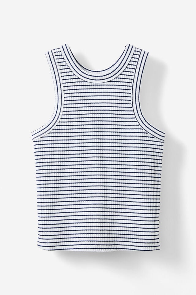 Eleanor Tank, WHITE/IN THE NAVY STRIPE RIB