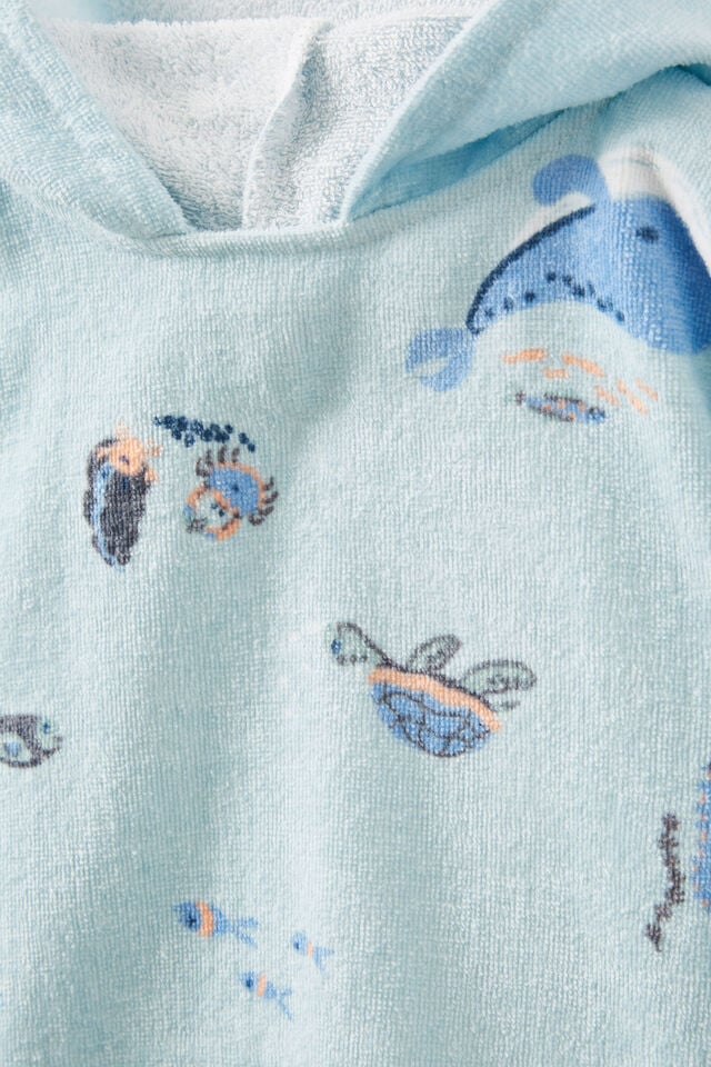 Baby Hooded Towel, FROSTY BLUE/SEA CREATURES