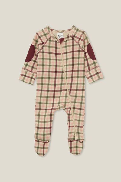 The Long Sleeve Waffle Romper Usa, CRUSHED BERRY PLAID