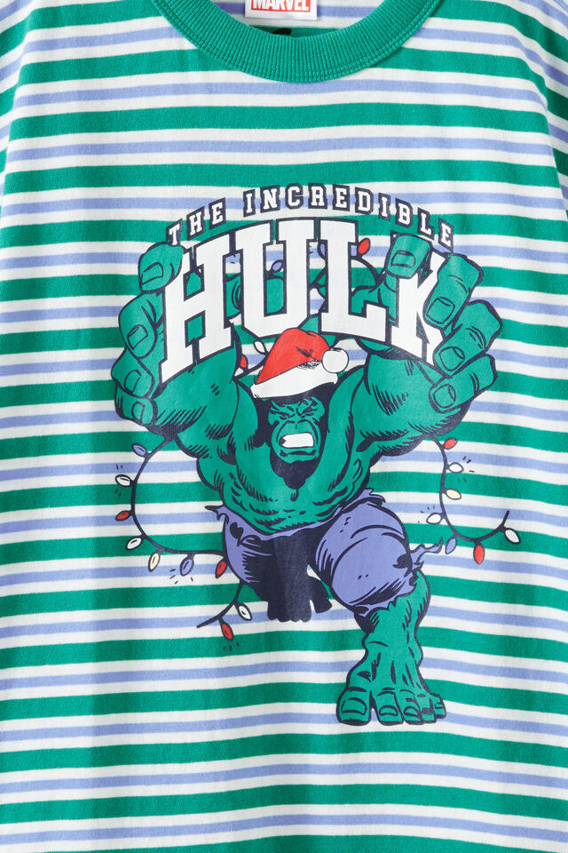 The Hulk Marvel Drop Shoulder SS Tee, LCN MAR ENGLISH IVY/ HULK XMAS STRIPE