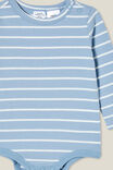 The Long Sleeve Bubbysuit, DUSTY BLUE/VANILLA STRIPE - alternate image 2