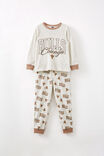 Ace Long Sleeve Pyjama Set Licensed, LCN NBA OATMEAL MARLE/ BULLS TONAL - alternate image 1
