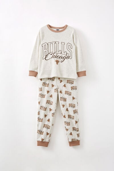 Ace Long Sleeve Pyjama Set Licensed, LCN NBA OATMEAL MARLE/ BULLS TONAL
