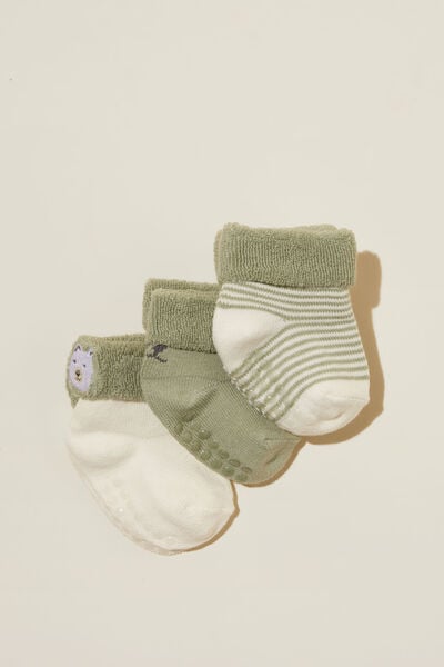 3Pk Terry Baby Socks, DEEP SAGE