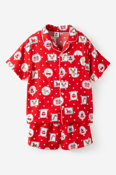 Adults Woven Family Xmas Pj Set, VARSITY RED/RUDOLPH SPOT