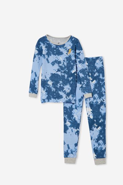 Ethan Long Sleeve Pyjama Set, TIE DYE BOLT/DUSK PETTY BLUE