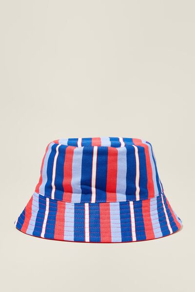 Kids Reversible Bucket Hat, RETRO BLUE/RED STRIPE