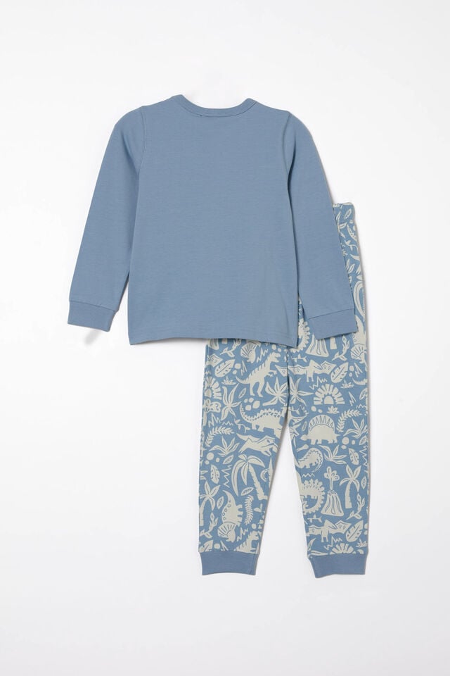 Ace Long Sleeve Pyjama Set, DUSTY BLUE/ DINO FIELDS