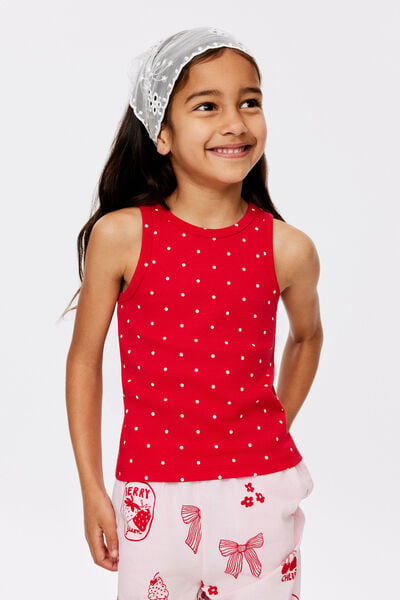Fitted Essential Racer Back Tank, VARSITY RED/VANILLA SPOT