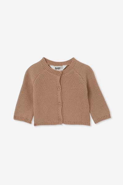 Organic Newborn Knit Cardigan, TAUPY BROWN