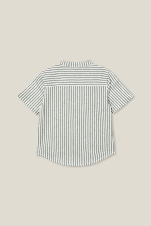Grandpa Collar Short Sleeve Prep Shirt, SWAG GREEN/VANILLA STRIPE