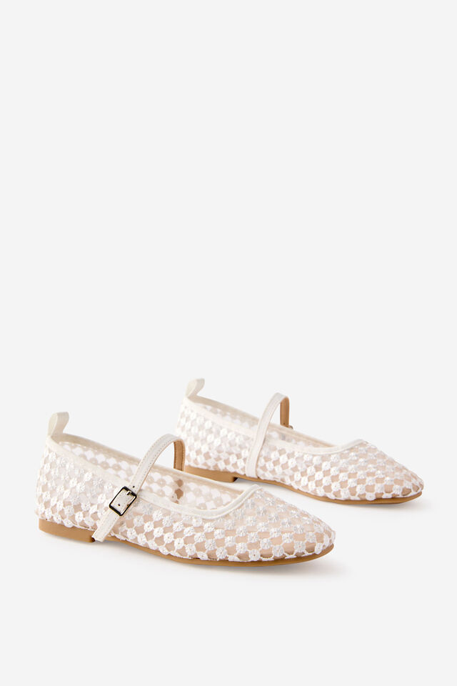 Kids Ballet Flat, WHITE/SEQUIN MESH