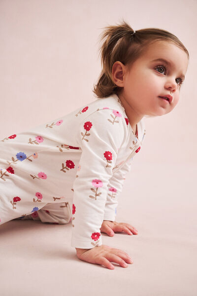 Growie Long Sleeve Zip Romper, VANILLA/SWEET BLOOMS
