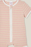 The Short Sleeve Zip Romper, VANILLA/CALI PINK STRIPE - alternate image 2