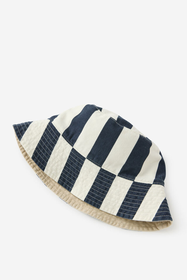 Kids Reversible Bucket Hat, ENGLISH IVY STRIPE/BRO