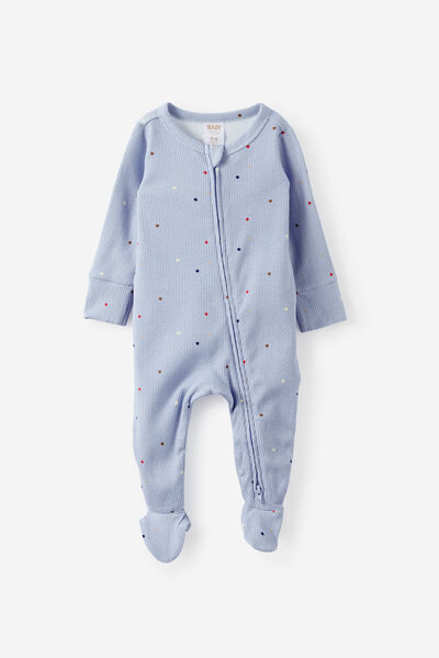 Littlie Organic Long Sleeve Zip All In One Romper, BLUEBELL/MULTI SPOT