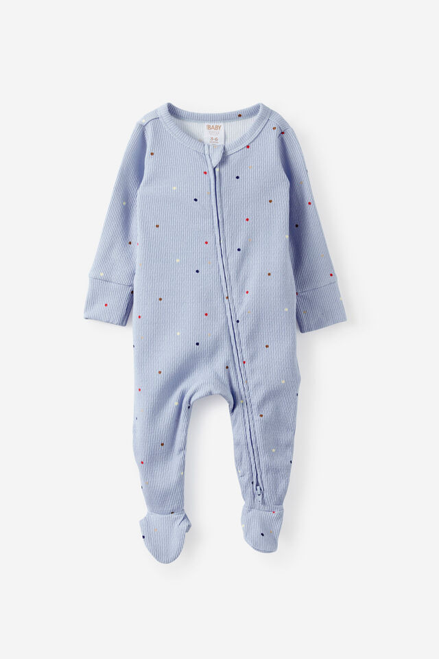 Littlie Organic Long Sleeve Zip All In One Romper, BLUEBELL/MULTI SPOT