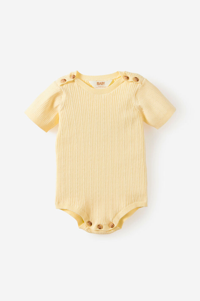 Baby Organic Blend Knit Short Sleeve Bubbysuit, LEMON SQUASH/MARLE