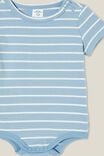 The Short Sleeve Bubbysuit, DUSTY BLUE/VANILLA STRIPE - alternate image 2