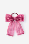Kids Bow Hair Tie, BERRY JAM TULLE/SEQUIN - example image 2