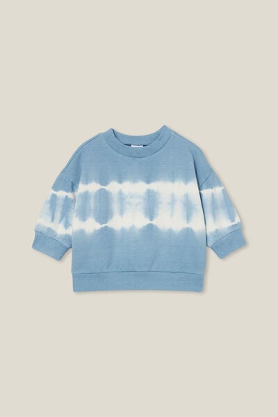Alma Drop Shoulder Sweater, DUSTY BLUE/LINEAR TIE DYE