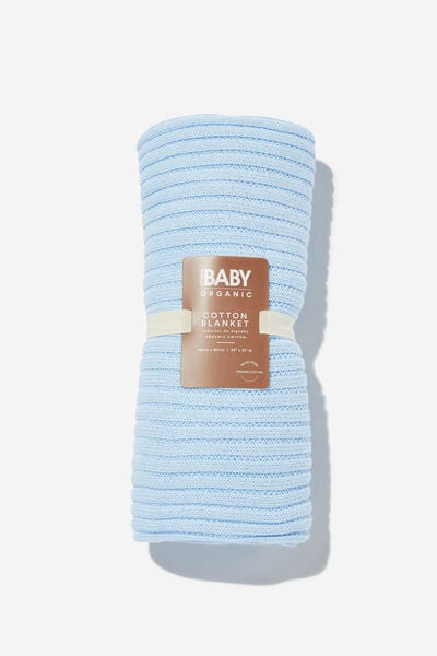 Organic Rib Knit Blanket - Personalised, WHITE WATER BLUE