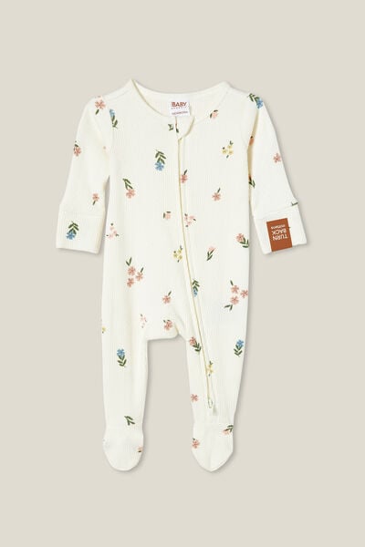 Organic Pointelle Zip All In One Romper, MILK/SWEET FLORAL