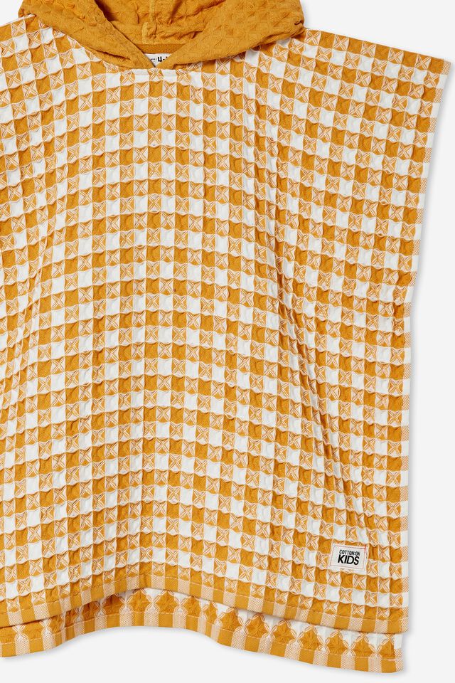 Kids Waffle Hooded Towel, CHECKERBOARD/TUMERIC LATTE